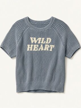 Torrid Wild Heart Sweater Tee Size 2 Blue Chunky Knit Graphic Cotton Top